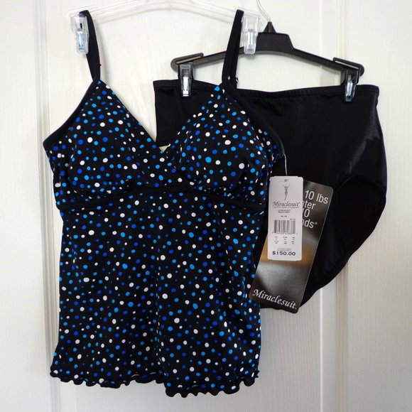 Miraclesuit Lauren Tankini Swimsuit 2 PC Blue & Black Pop Rocks Dots Size 16 NEW - Picture 3 of 7